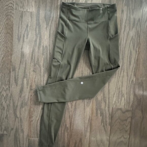 Lululemon Dark Olive green Leggings With side Pockets and Small Hole - Picture 3 of 16